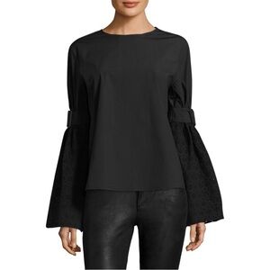 Walter Baker Black Kenneth Top Women’s Medium Bell Sleeve Floral Eyelet